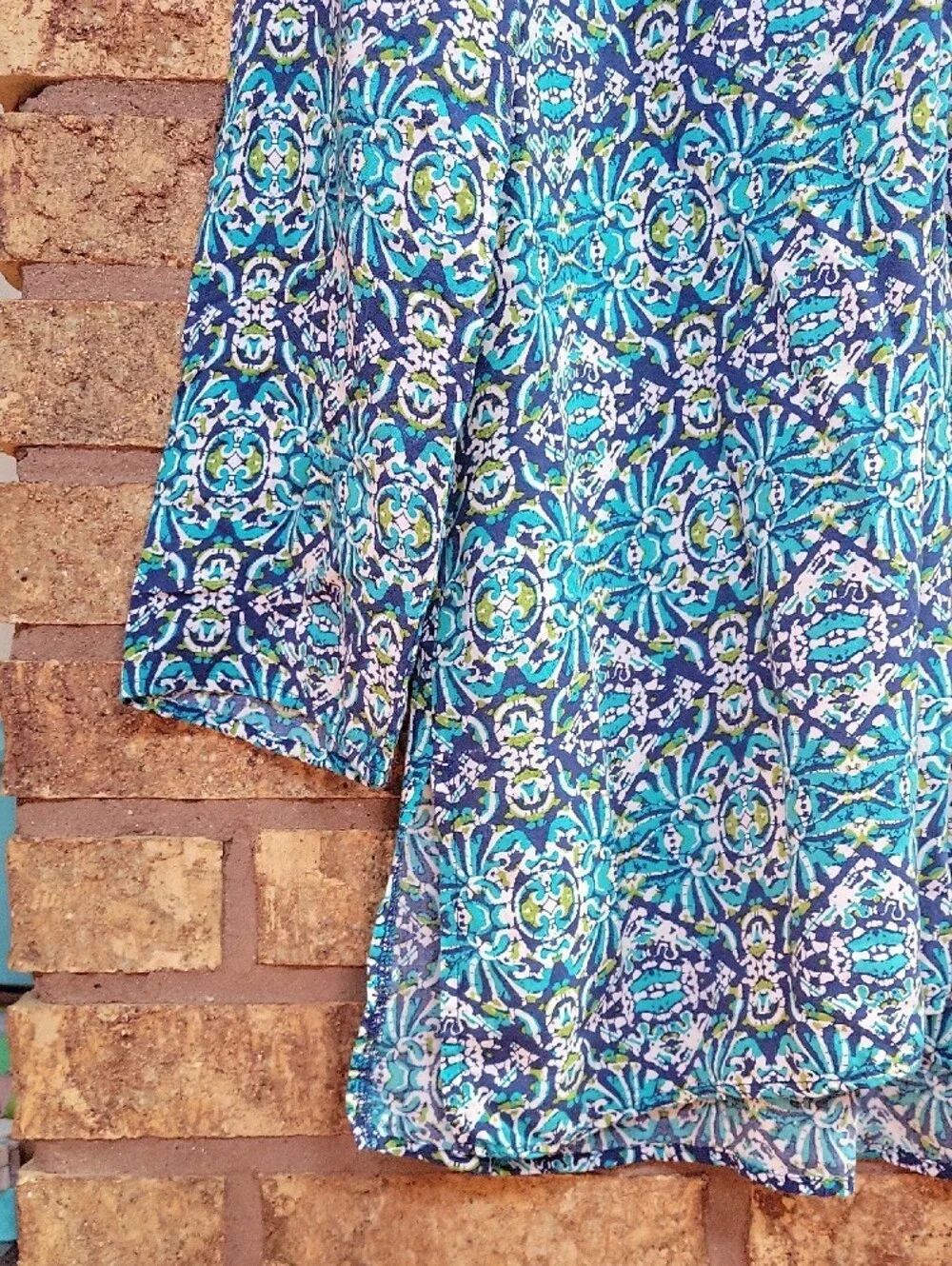 La Blanca Tuvalu Tapa Long-Sleeve Tassel Tunic Coverup Size Medium Viscose